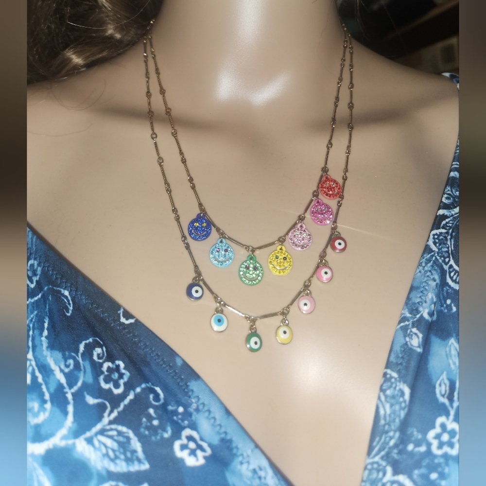 ✨ Title: NWT RARE Betsey Johnson "The Eyes Have It" Rainbow Layered Necklace ✨ - Picture 16 of 16